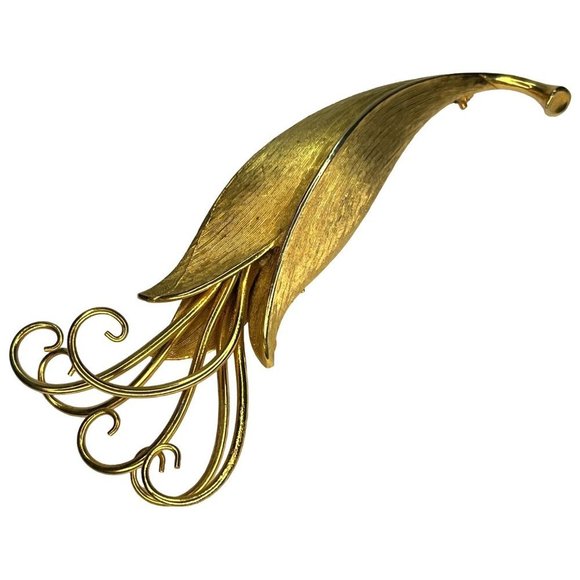 VTG 1960's Gold Floral Brooch Art Nouveau Style Costume Jewelry 3.5" VINTAGE - Picture 10 of 11